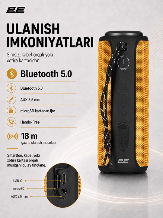 Simsiz portativ kolonka 2E SoundXTube TWS, 30 Vt, Bluetooth