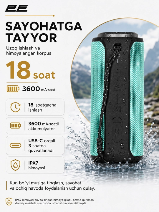 Simsiz portativ kolonka 2E SoundXTube TWS, 30 Vt, Bluetooth