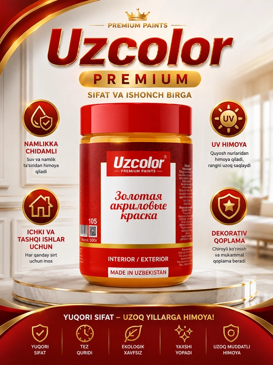 Uzcolor tilla akril bo'yoq - 