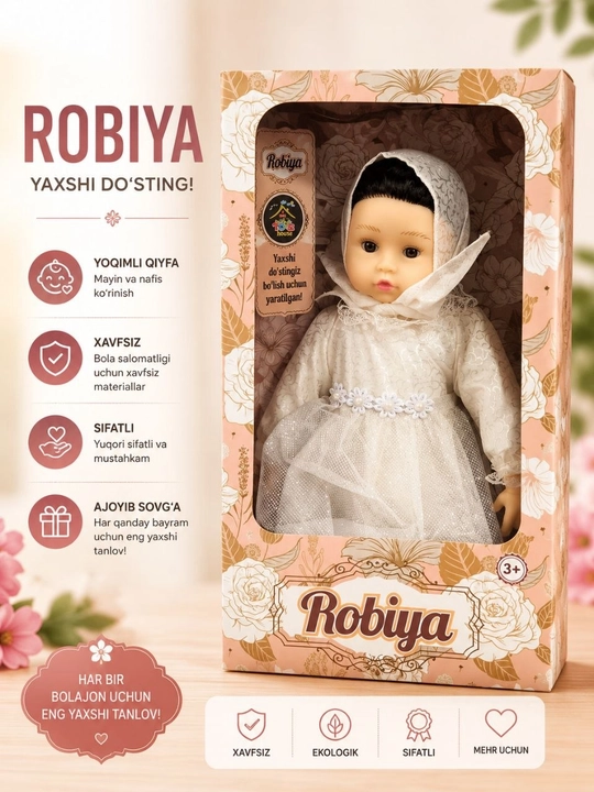 Robiya ismli milliy libosdagi chiroyli bolalar qo'g'irchog'i - 
