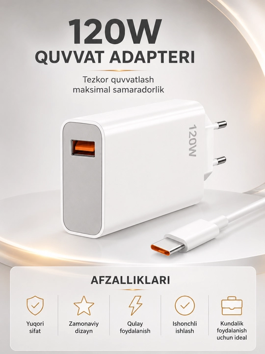 USB-C kabeli va adapteri bilan 33W / 67W / 120W tez quvvatlash qurilmasi - 