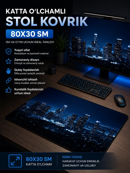 Katta Gaming Mousepad – Sirpanmaydigan, Tezkor Harakat va Yuqori Aniqlik uchun Gilamcha - 