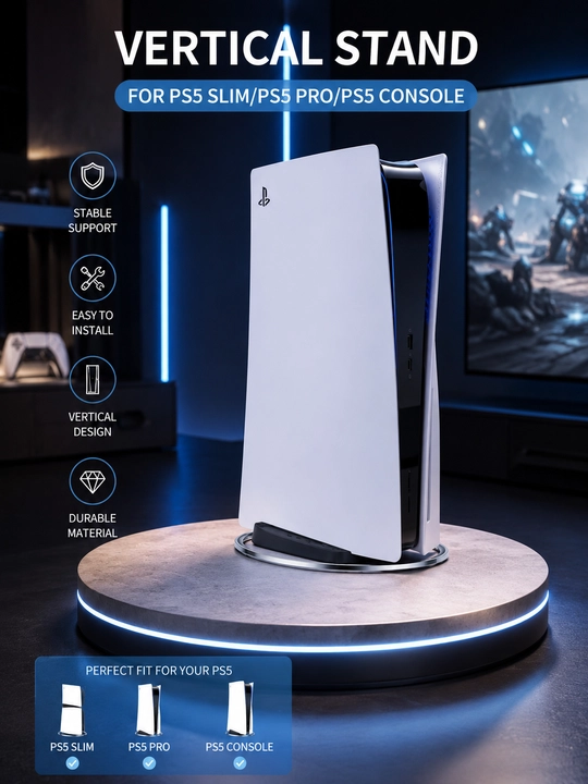 PS5, PS5 Slim va PS5 Pro uchun mustahkam vertikal podstavka - 