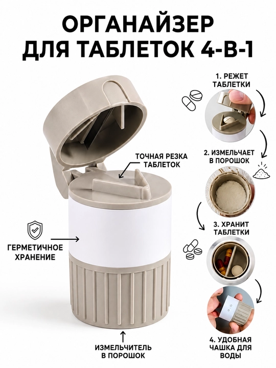 Измельчитель, резак и контейнер для хранения лекарств - 