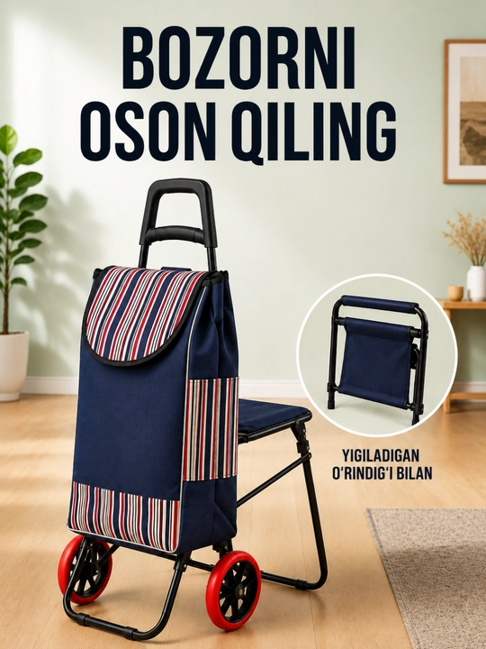 Arava sumka, shopper sumka, g'ildirakli sumka, bozor sumkasi, katta sumka, 30 kg yuk uchun - 