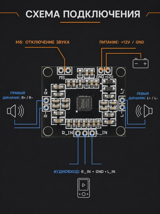 Плата стереоусилителя XH-M181 PAM8610, 2×15 Вт, 7–15 В DC