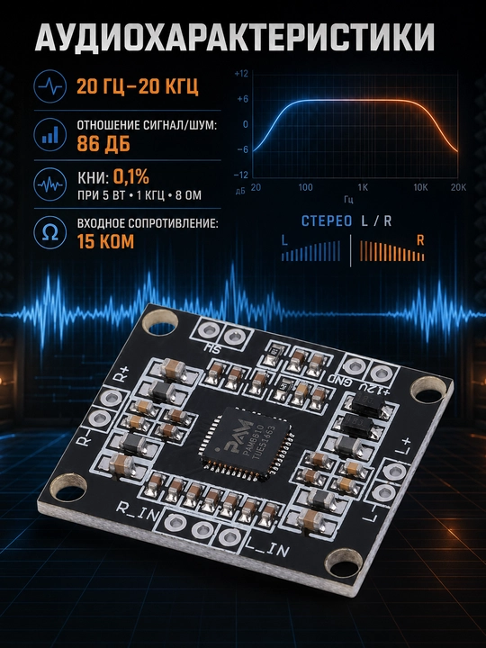 Плата стереоусилителя XH-M181 PAM8610, 2×15 Вт, 7–15 В DC