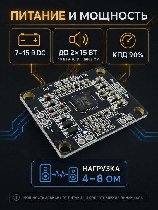 Плата стереоусилителя XH-M181 PAM8610, 2×15 Вт, 7–15 В DC