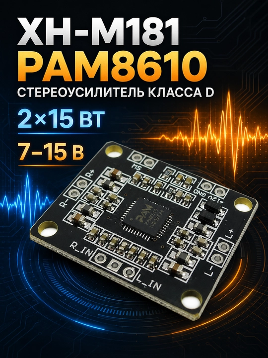 XH-M181 PAM8610 stereo kuchaytirgich platasi, 2×15 W, 7–15 V DC - 