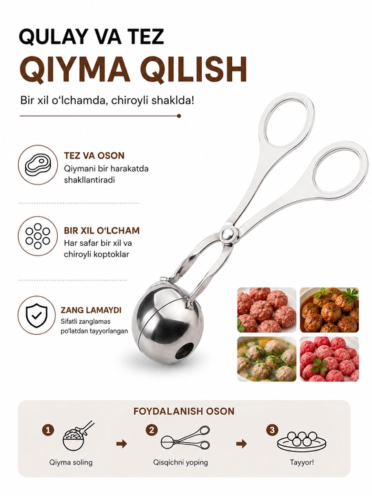 Frikadelka va teftel tayyorlash uchun universal qolip Meatball Maker zanglamaydigan po‘lat - 
