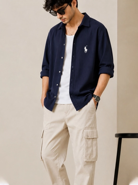 Мужская рубашка Polo Casual — свободный крой, легкая дышащая ткань