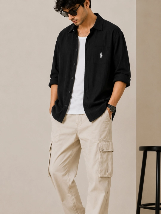 Мужская рубашка Polo Casual — свободный крой, легкая дышащая ткань