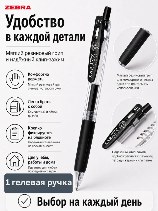 Гелевая ручка ZEBRA JJ15, 0.5 мм, с быстросохнущими водостойкими чернилами, разные цвета