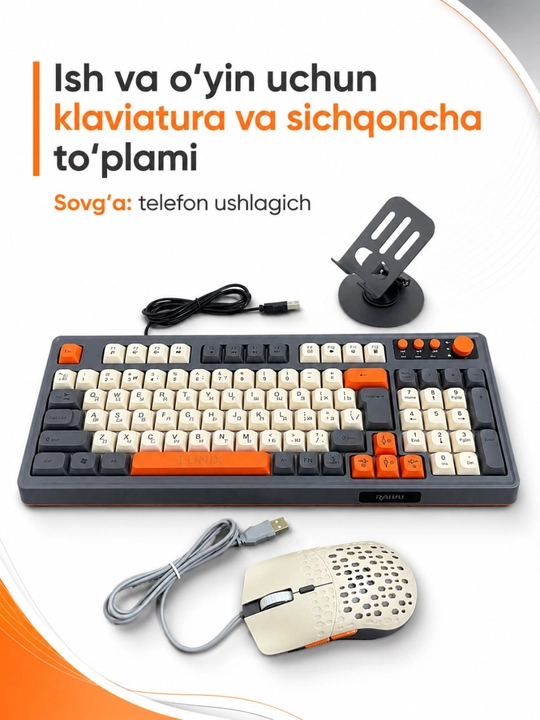 O'yin va ish uchun klaviatura va sichqoncha to‘plami, telefon ushlagich sovg'a - 