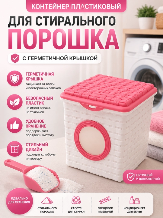 Контейнер пластиковый для стирального порошка с герметичной крышкой - 