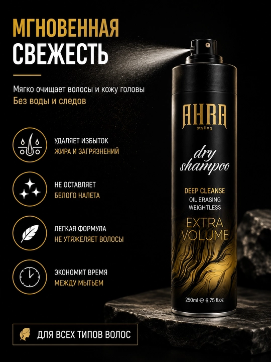 Сухой шампунь для всех типов волос AHRA Styling "Премиум", 250 мл