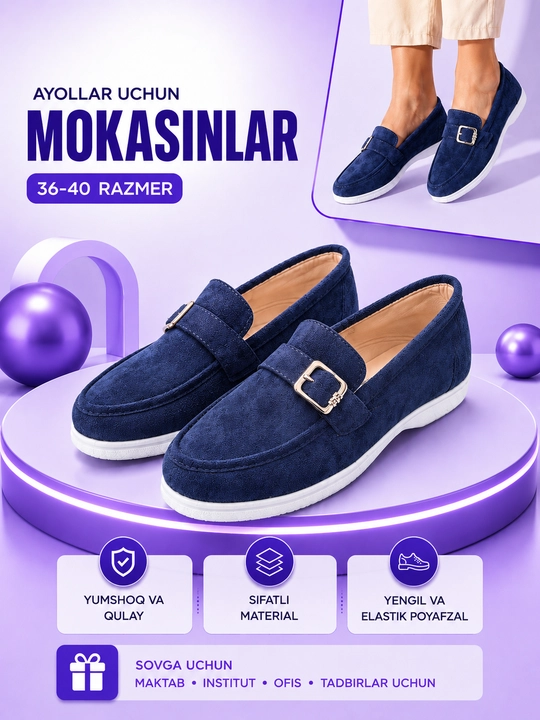 Ayollar mokasinlari, loferlar, ayollar poyabzallari 36-40 o'lchamda, 1 razmer katta oling - 