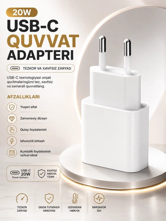 Сетевой адаптер USB-C 20W — быстрая, безопасная и стабильная зарядка устройств - 
