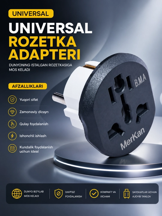 Universal Sayohat Adapteri, xalqaro rozetka o‘tkazgich, EU Plug, 150+ mamlakat uchun - 