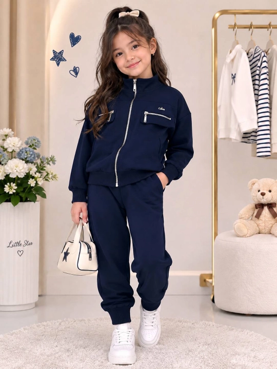 Qizlar sport kostyumi, sportivka, 7-11 yosh, monjetli shim, bej, oq, qora, ko‘k - 