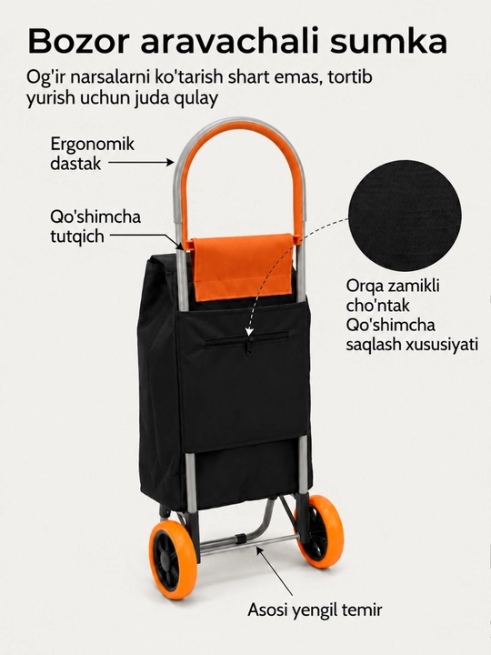 Arava sumka, shopper sumka, g'ildirakli sumka, bozor sumkasi, katta sumka, yuk sumka