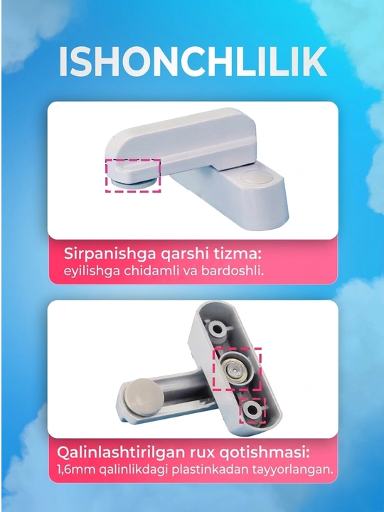 Balkon eshigi uchun qulflovchi fiksator, oson oʻrnatiladi, ruxlangan metall