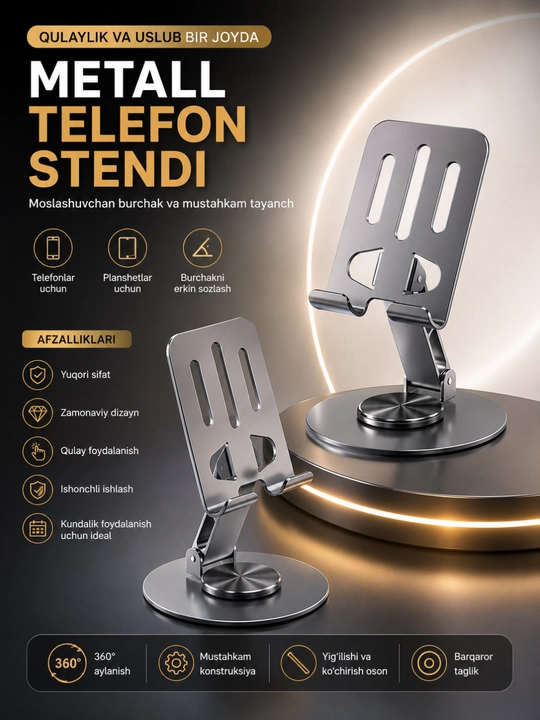 Premium telefon va planshet uchun universal yig‘iladigan metall taglik - 