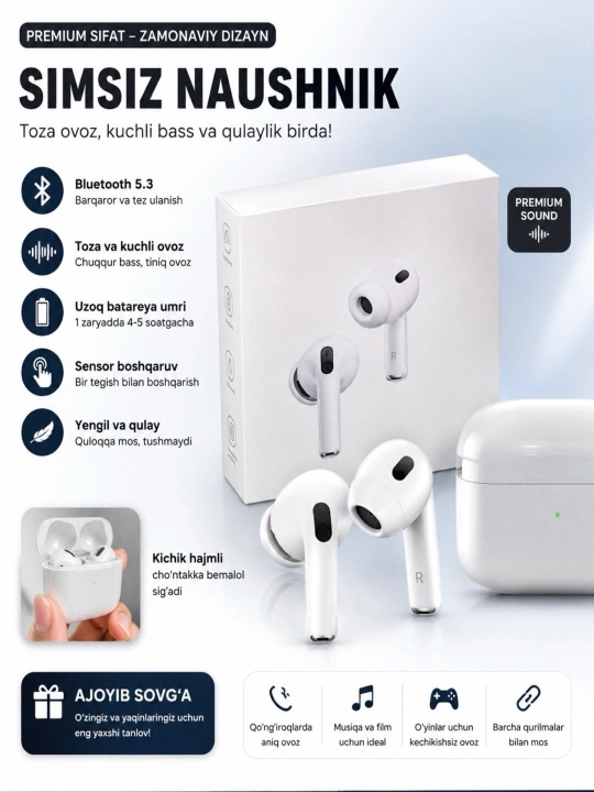 Беспроводные наушники A Pods Pro 2 Premium, Bluetooth, сенсорные, для iPhone и Android - 