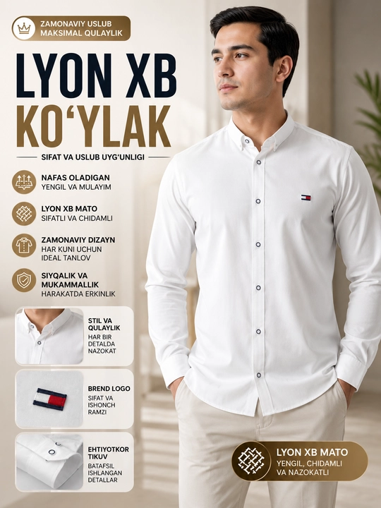 Мужская льняная рубашка Lyon xb Classic Linen Casual, M-XXL - 