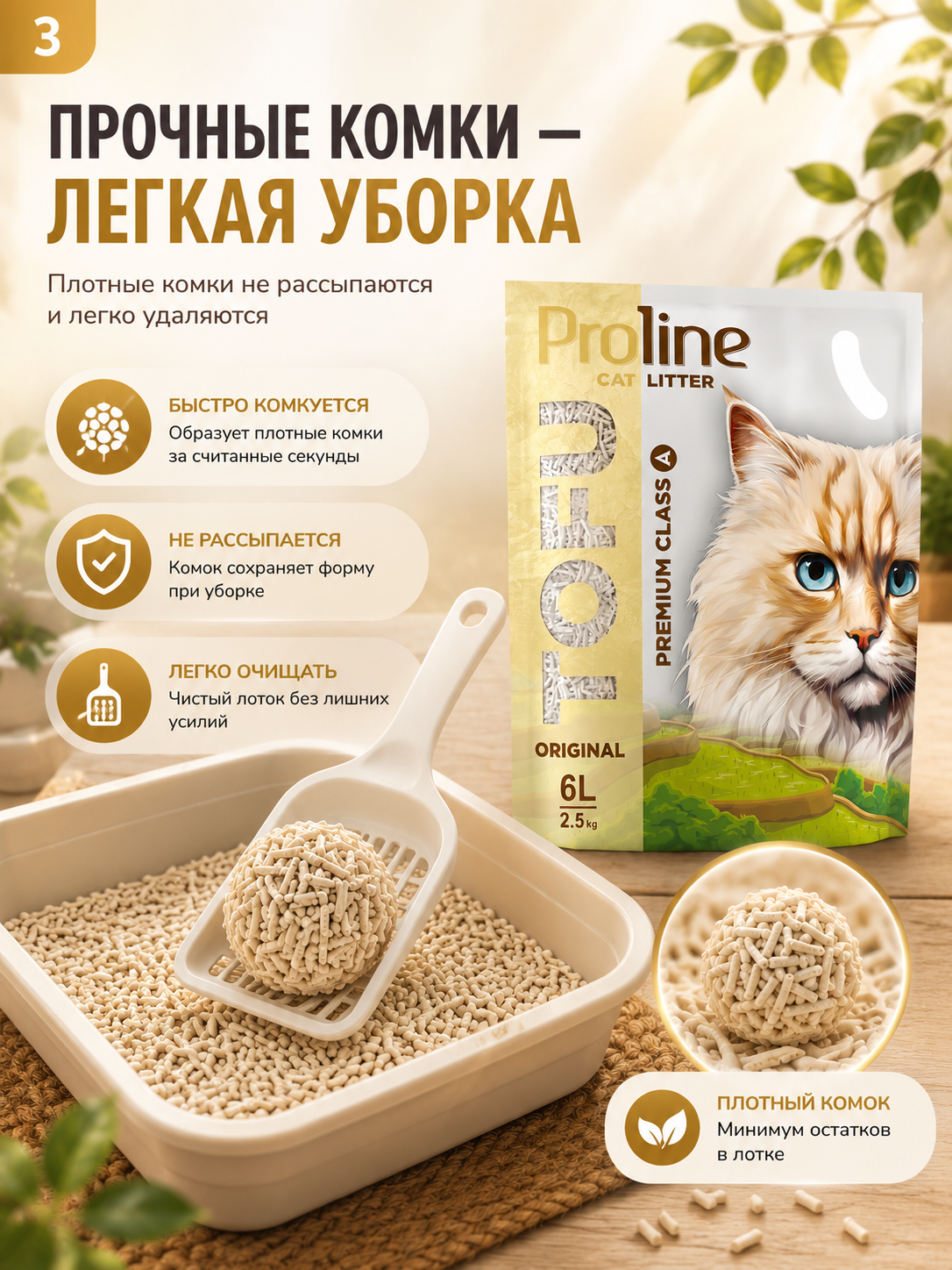 Proline Tofu Originall 6 л, 2,5 кг, растительный наполнитель без запаха