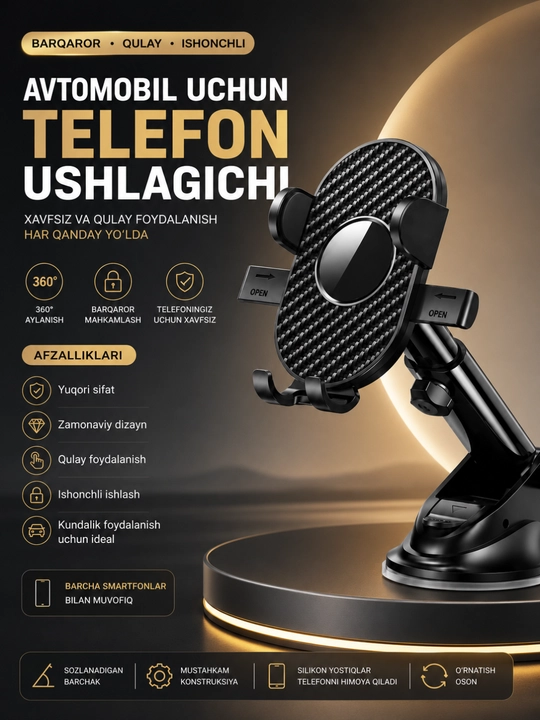 360° buriluvchi universal avtomobil telefon ushlagichi - 