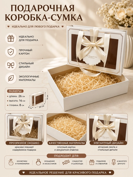Sovg‘a qutisi oynali bantikli rozvi, malochniviy, jigarrang, ranglarda chiroyli gift box