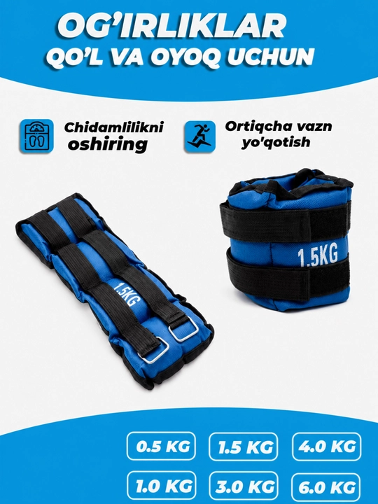 Qoʻl va oyoq uchun ogʻirlik manjetlari – fitnes va sport mashqlari uchun - 