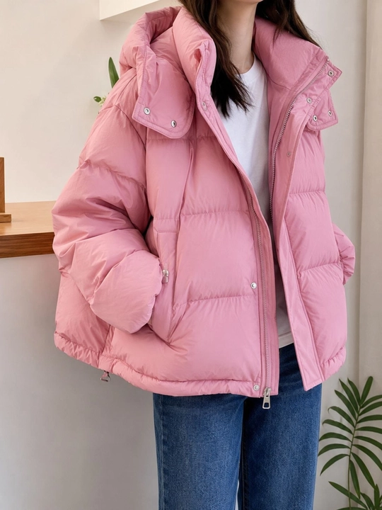 Ayollar uchun qishki oversize pufak kurtka, kapyushonli, issiq va y - 