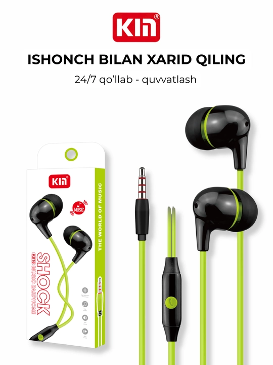 Simli quloqchin KIN K816 3.5mm 10mm 32 Ohm TPE kabel 120 sm naushnik stereo
