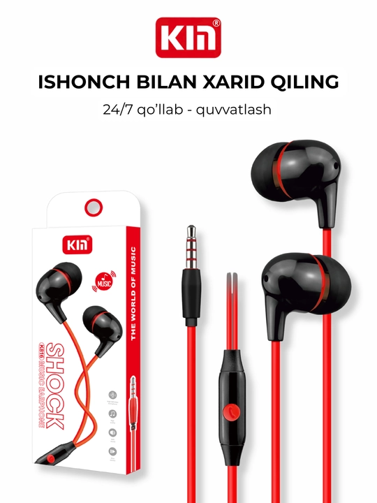 Simli quloqchin KIN K816 3.5mm 10mm 32 Ohm TPE kabel 120 sm naushnik stereo