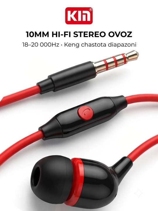 Simli quloqchin KIN K816 3.5mm 10mm 32 Ohm TPE kabel 120 sm naushnik stereo