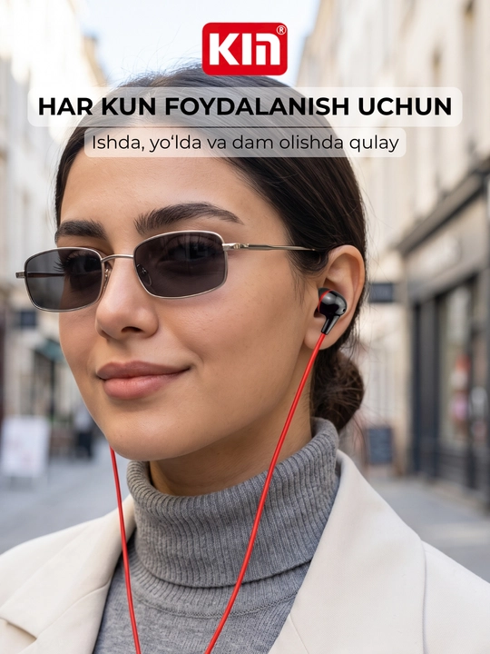 Simli quloqchin KIN K816 3.5mm 10mm 32 Ohm TPE kabel 120 sm naushnik stereo