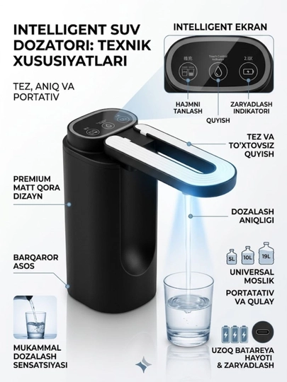 Elektron nasos buklanadigan, nasosli dispenser pompa suv, baklashka suv nasos - 