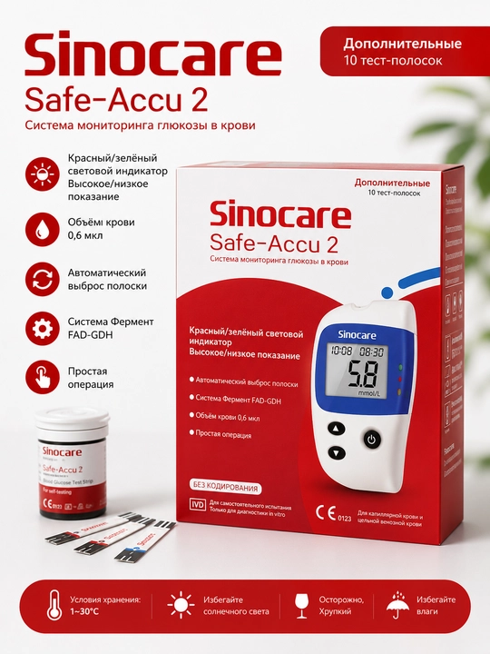 Глюкометр для измерения уровня глюкозы в крови Safe-Accu2