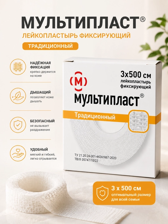Лейкопластырь медицинский в рулоне Мультипласт, 5 м - 