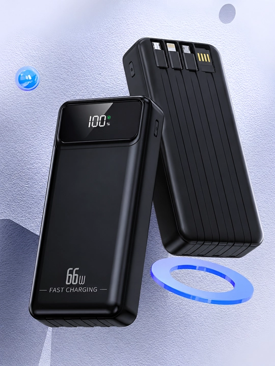 Power Bank 20000mA 66W tezkor quvvat bilan tashqi akkumulyatori +4 kabel bilan