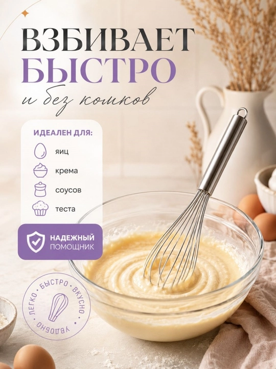Кухонный венчик из нержавеющей стали, для взбивания яиц и сливок