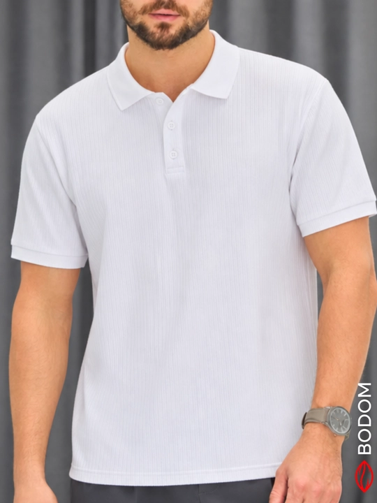 Erkaklar polo futbolkasi, qisqa yengli, ribana matoli, polyester, kundalik