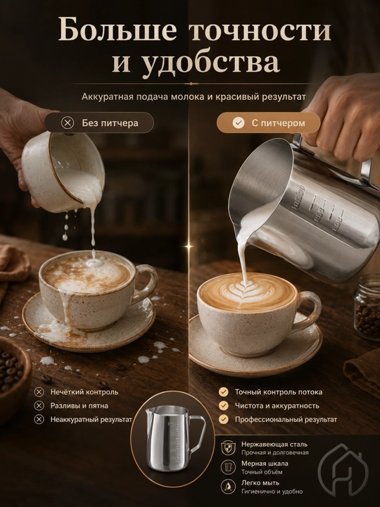 Питчер для молока, для латте-арта и капучино, 350 мл, 550 мл, 1000 мл, db-3-37