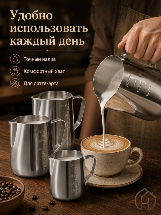Питчер для молока, для латте-арта и капучино, 350 мл, 550 мл, 1000 мл, db-3-37