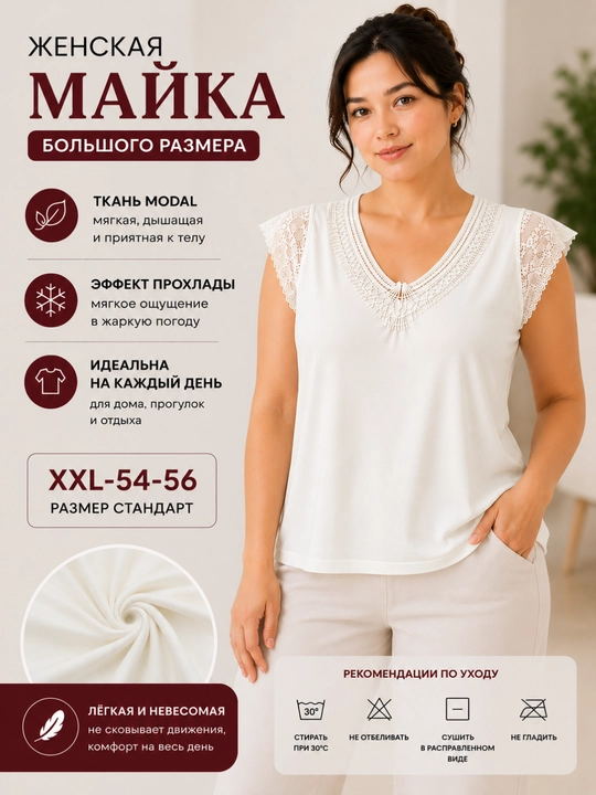 Ayollar maykasi, katta razmer, modal mayka, XXL 54-56, yozgi mayka, nafas oluvchi mayka - 