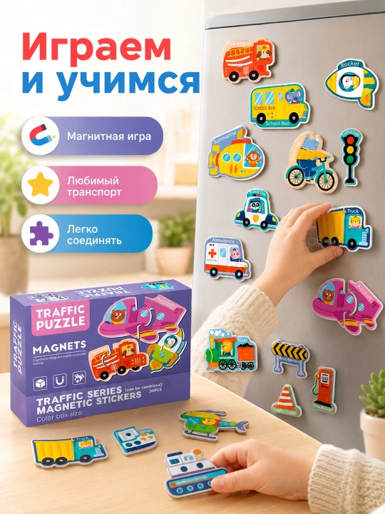 Магнитные пазлы для детей, обучающий набор магнитов на холодильник