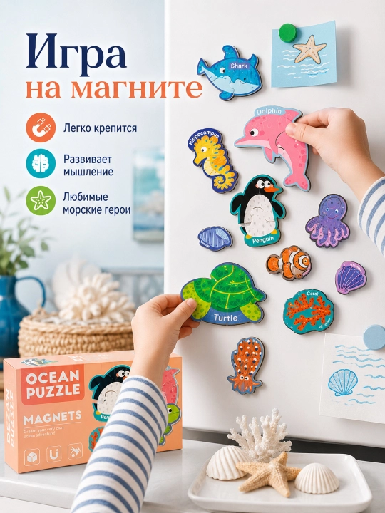 Магнитные пазлы для детей, обучающий набор магнитов на холодильник