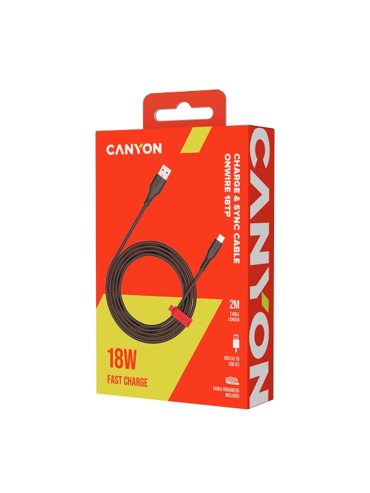 Slikon kabel Canyon OnWire USB A USB C, 18 W 60 W, 1.2 m, 2 m, organayzer bilan
